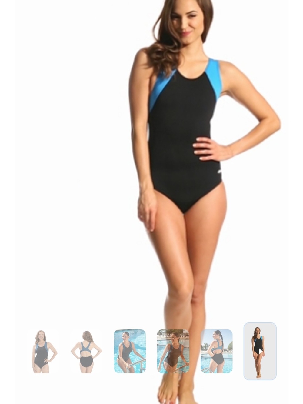 Dolfin Black One-Piece Swimsuit with Bright Blue Shoulder Panels